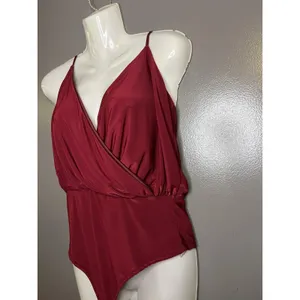 Boohoo Night Bodysuit Womens 10 Red Satin Plunge Wrap Adjustable Straps thumbnail 4