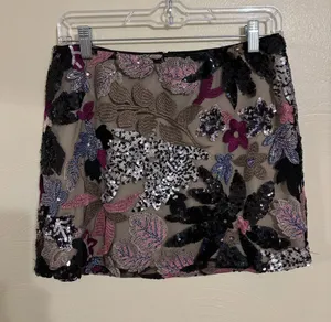 VICI Medium Floral Sequin Embroidered Mesh Mini Skirt Party Holiday thumbnail 1