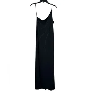 Vintage 90s Black One Shoulder Sparkle Glitter Maxi Dress Womens S Prom Formal thumbnail 2