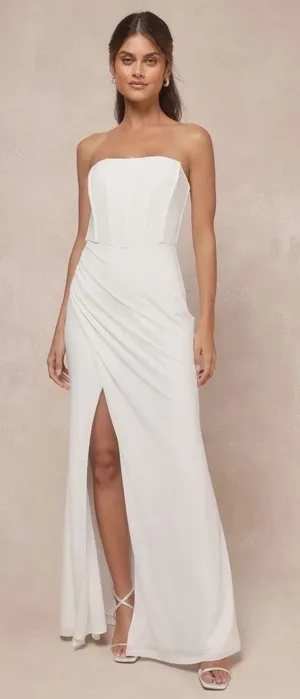 Lulus Beautiful Grace White Mesh Strapless Bustier Tulip Maxi Dress Bridal Sz XL thumbnail 1