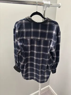 Heartloom Flannel Women’s Shirt Button Down Faux Leather Trim Plaid Blue White thumbnail 7
