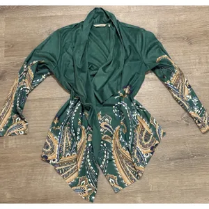 SOFT SURROUNDINGS Chouteau‎ Jacket - Green Faux Suede, Open, Artsy Design, L thumbnail 3