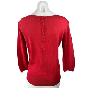 Ann Taylor LOFT Women's Red Wool Long Sleeve Scoop Neck Knit Sweater Top Size M thumbnail 2