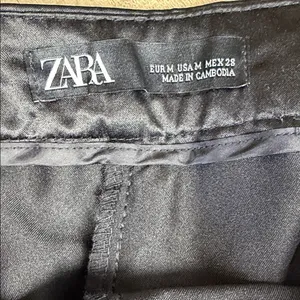 Zara NWT Black Lace Tuxedo Ankle Pants Satin‎ Trim Slim Straight Size Medium thumbnail 6