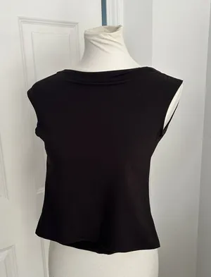 Cutest Fitted Black Sleeveless with Open Back Crop Top thumbnail 1