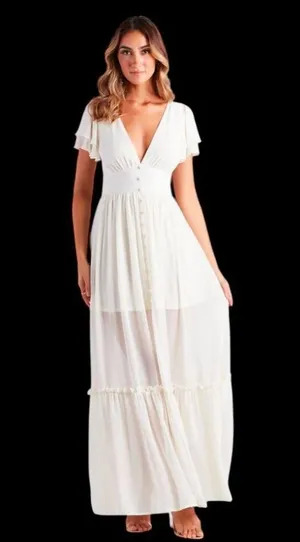 Windsor Summer Daydream Ivory Ruffled Chiffon Maxi Dress (NWT) thumbnail 3