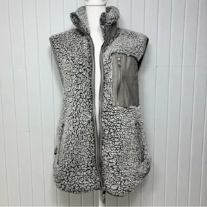 Abercrombie & Fitch Vest Women Small Sherpa Fleece Jacket Gray Leather‎ Pocket S thumbnail 5