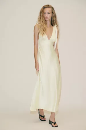 Zara Elegant butter yellow satin maxi long Dress evening party wedding thumbnail 16