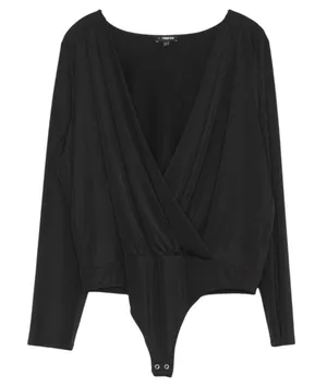 Express Bodysuit Faux Wrap Goth Romantic Grunge Minimalist‎ Long Sleeve Black XL thumbnail 1