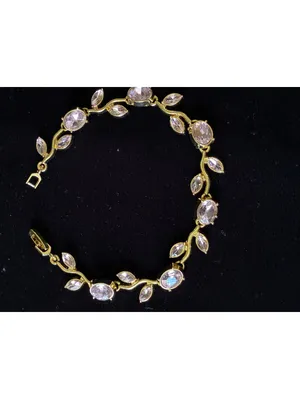 14K Gold Plated Leaf Vine Bracelet Marquise CZ Crystal Link Chain 7.5 thumbnail 2