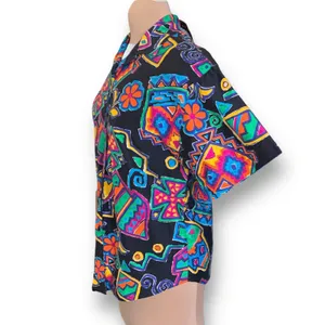 Vintage‎ Shirt Black Rainbow Floral Abstract Art Button Up Unisex Maximalist thumbnail 6