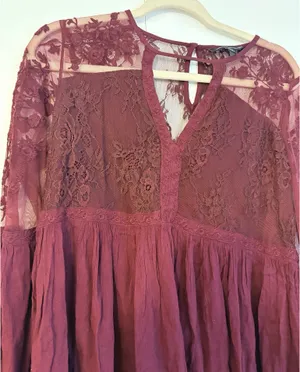 American Eagle Lace Burgundy Long Sleeve Blouse thumbnail 2