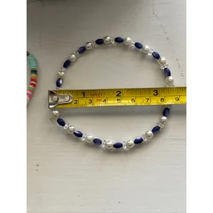 Set‎ of 2 Beaded anklets Colorful Disc Beads Pearl Navy Seed Beads thumbnail 4