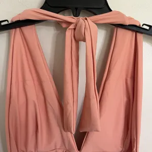 Cupshe Peach and Black White Striped Halter One Piece Swimsuit Large NWT thumbnail 8