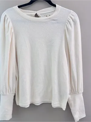 Madewell Off White Puff Sleeve Top Medium thumbnail 1