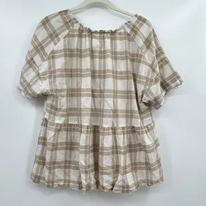 Women's Blouse Top Pilcro Anthro Plaid Gingham Bette Babydoll Boho S Relax Boxy thumbnail 6