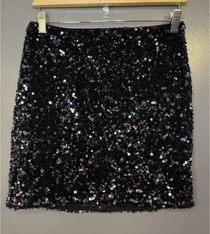 Lulus Skirt Womens Medium Black Sequin Mini Lined Stretch Party Cocktail Sparkle thumbnail 1