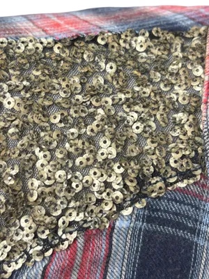 Free People Plaid Button-Down Tunic Shirt Gold Sequin Shoulder Accents S/P thumbnail 5