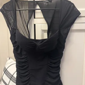 Lulus Black stretch mesh cropped buster top Large thumbnail 4