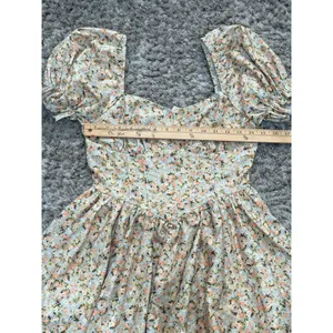 Women Floral Puff Sleeve Mini Dress Cottagecore Milkmaid Boho Corset Waist S thumbnail 9