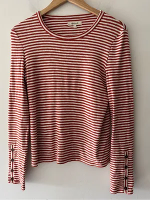 Madewell‎ Stripe Long Sleeve Knit Top Button Detail Sleeve thumbnail 1