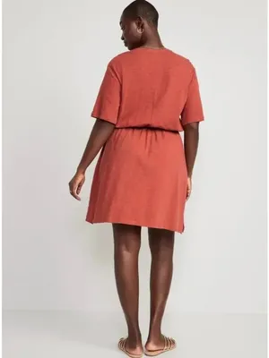 Old Navy Waist Defined Short Sleeve Fox Orange Slub Knit Mini Dress thumbnail 2