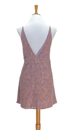 Free People Womens Dangerous Love Deep V Lace Mini Dress Purple Size 12 NEW Boho thumbnail 12