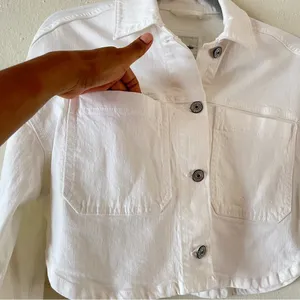 Abercrombie & Fitch White Cropped Denim Jacket size XS boyfriend Boxy fit thumbnail 3