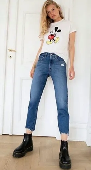Levi's 501 Premium Crop Jeans in Charleston Fun Size 27 Big E Distressed Raw Hem thumbnail 1