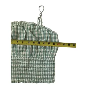 American Eagle Outfitters Medium Check Blue Crop Top Smocked NWT | 5-247 thumbnail 7