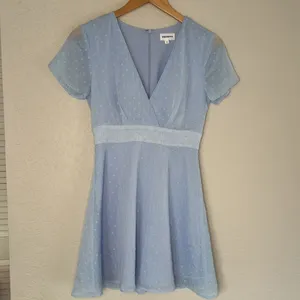 Revolve Superdown Bree Mini Dress Sky Blue Chiffon Metallic Swiss Dot Summer thumbnail 2