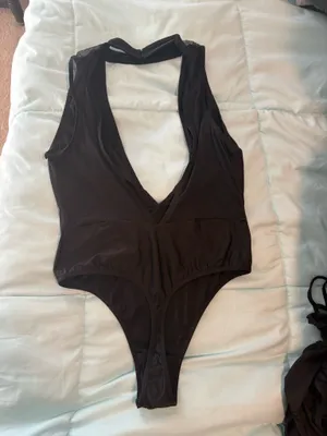 Victoria’s Secret Black Deep V One-Piece Lingerie thumbnail 2