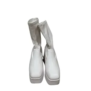 Windsor Smith White Stretch Sock‎ Platform Block Heel Boots Size 10 thumbnail 4