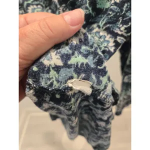 ​Lucky Brand Small Floral Paisley Henley 3/4 Sleeve Women Blue Cotton Knit Top thumbnail 2