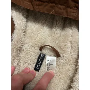 H&M Divided Brown Utility Parka Jacket Faux Shearling Lined Hooded Women Size 6 thumbnail 3