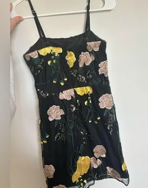 Lulu’s Rue Black Floral Embroidered Sequin Bodycon Mini Dress. Xs thumbnail 2