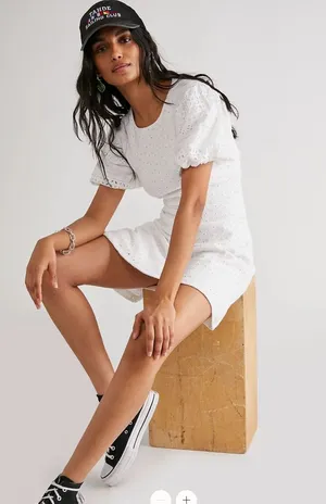 Free People Apricot Rose Mini Dress. Eyelet dress thumbnail 1