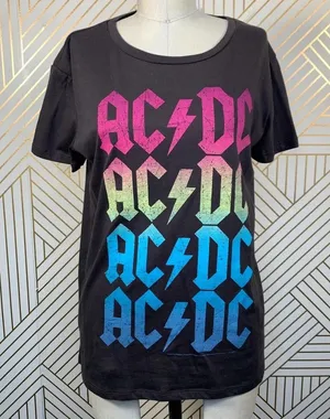 Chaser AC/DC Band Graphic Tee Shirt Gray‎ Neon thumbnail 1