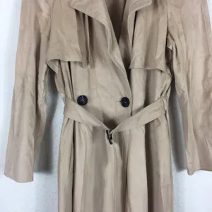 Zara Tan Trench Coat XS Faux Suede Double Breasted Belted Classic Mid Length thumbnail 7