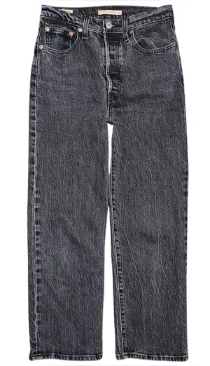 Levis Premium Ribcage Straight Ankle Jeans High Rise Black Denim Sz 27 Stretch thumbnail 1