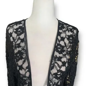 Vintage Laurence Kazar Black Beaded Lace Sheer Open Front Evening Jacket Romance thumbnail 7