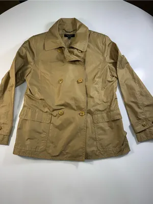 Talbots Cotton Silk Blend Khaki Double-Breasted Trench Coat thumbnail 2