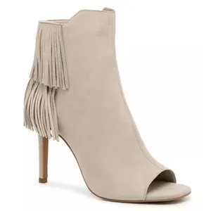 Vince Camuto Booties Size 5 Tan Suede Fringe Stiletto Heels Peep Toe‎ thumbnail 1