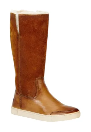 Frye Gemma Tall Shearling Boots Suede and Leather Cognac Size 8.5 thumbnail 1