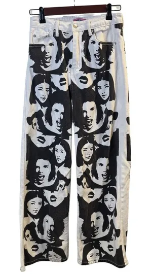 Edikted Women’s Abstract Face Wide Leg Jeans Size S thumbnail 1