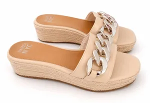 Madden NYC Cream Bone Chain Espadrille Platform Slide Sandals Cottagecore NEW 9 thumbnail 1