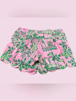 Lilly Pulitzer Pink & Green Scallop-Hem Shorts size 4 thumbnail 2