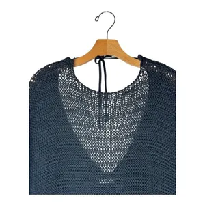 Zara Sweater Women Small Black Open Knit V Back Fringe Sides Short‎ Sleeve Tunic thumbnail 3