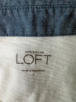 LOFT White Button-Down Shirt with Blue Chambray Trim thumbnail 12