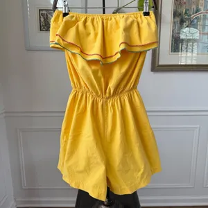 Vintage 80s Maurice Michaels Yellow Romper Ruffle M L thumbnail 3